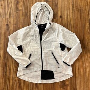 Oakley Women's Unconventional Running Jacket in White with Black Stripes